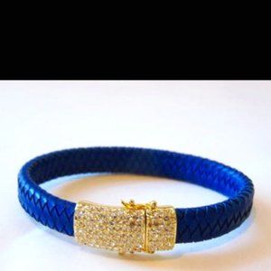 Joan Boyce Blue "Braid Me Beautiful" Pave Leather Bangle Size Large